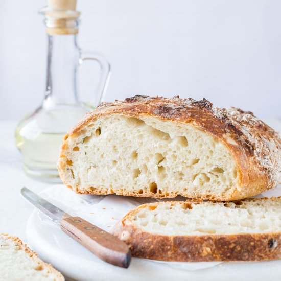 No Knead Rustic White Bread
