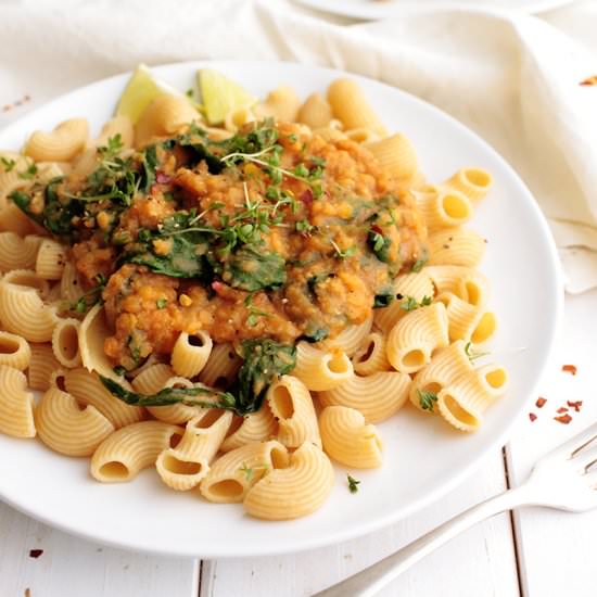 Red Lentil and Spinach Pasta