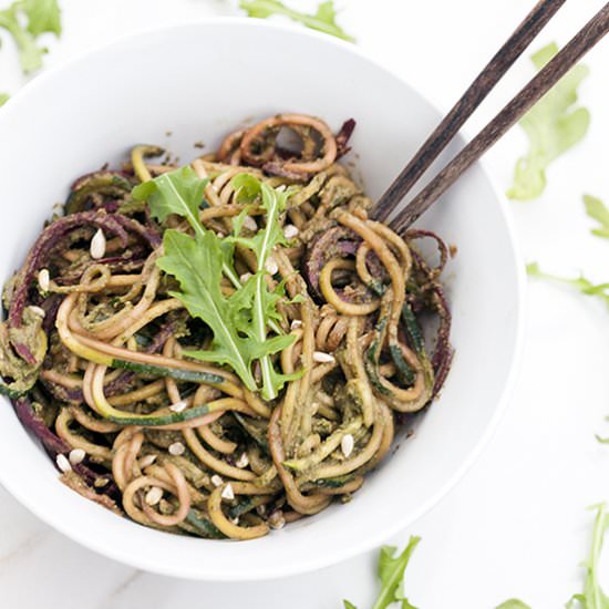 Noodles w/ Sunflower-Arugula Pesto