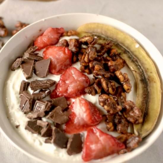 Roasted Banana Split Breakfast Bowl