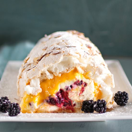 Lemon Curd & Berry Meringue Roulade