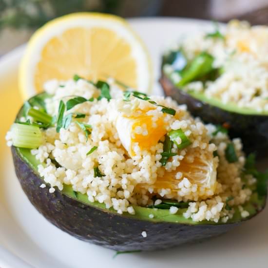 Couscous Salad in Avocado Bowls