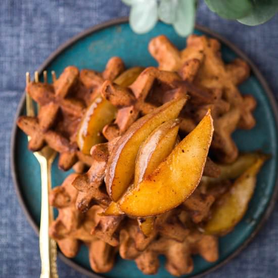 Cocoa Waffles With Caramelized Pear