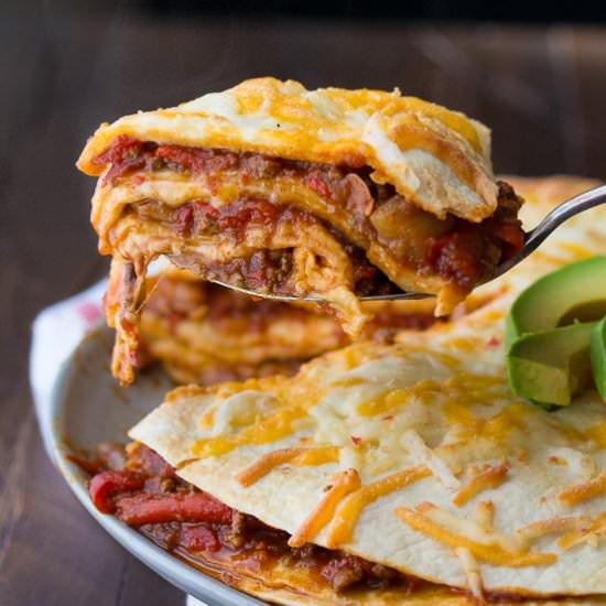 Leftover Chili Tortilla Stacks