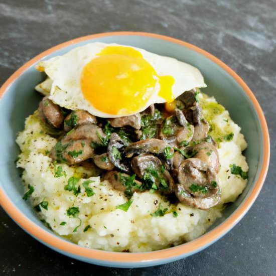 Cauliflower Mash, Mushroom and Egg