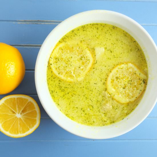 Greek Meyer Lemon Soup with Orzo