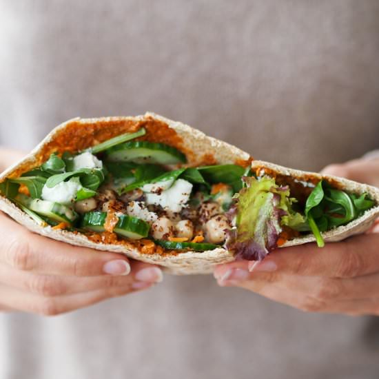 Chickpea Salad Pitas w/ Muhammara