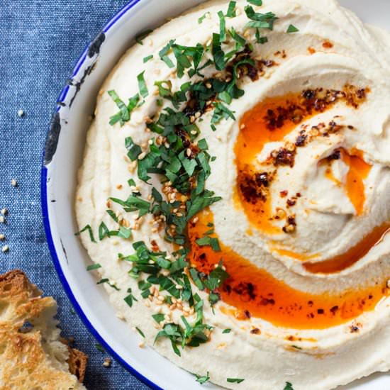 Hummus topped with chilli oil