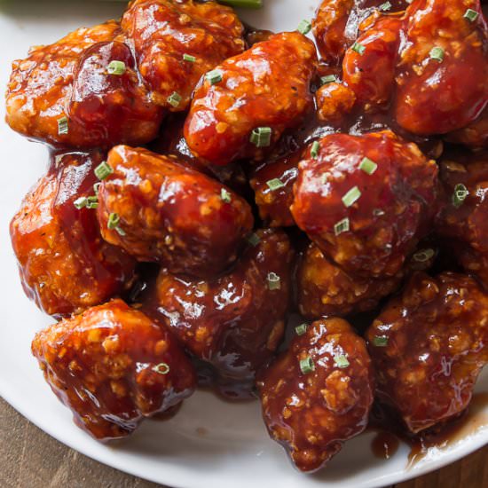 Baked Honey BBQ Popcorn Chicken