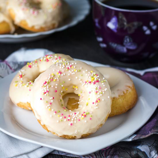 Baked Iced Vanilla Doughnuts