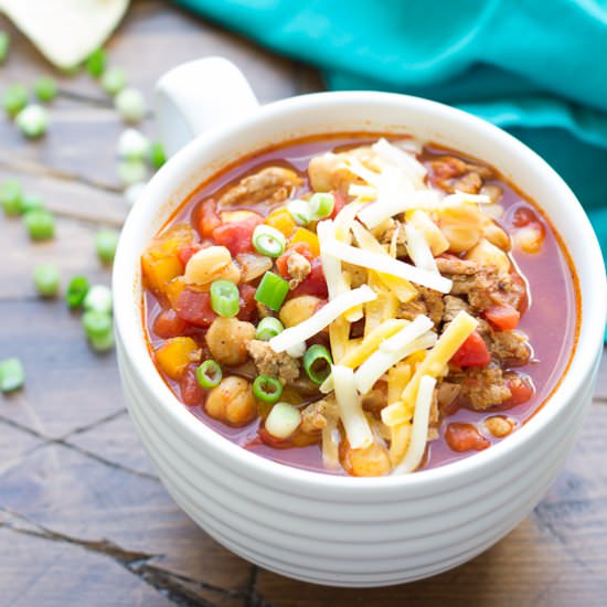 Slow Cooker Turkey Chickpea Chili