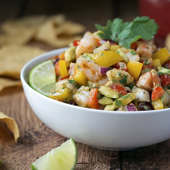 Avocado Salsa with Cajun Prawns
