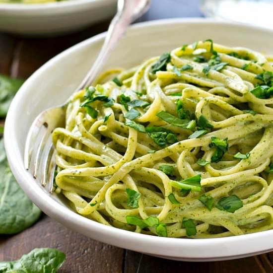 Lighter Spinach Alfredo Fettuccine