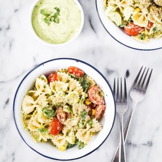 Pasta Salad with Avocado Dressing