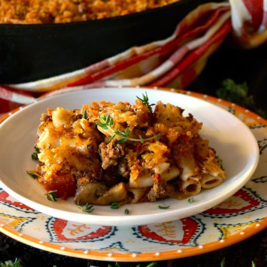 Spiced Lamb & Mushroom Penne Gratin