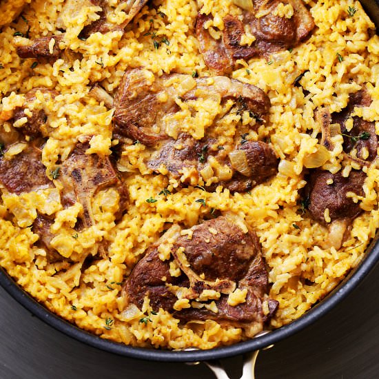 Oven Baked Risotto with Lamb Chops