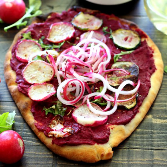 Beet Hummus Naan Pizza