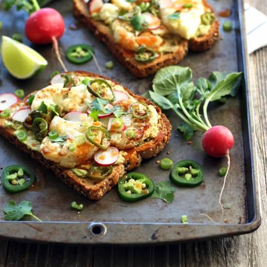 Spicy Avocado Cauliflower Toasts