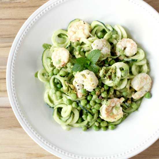 Spring Shrimp Zoodles & Mint Pesto