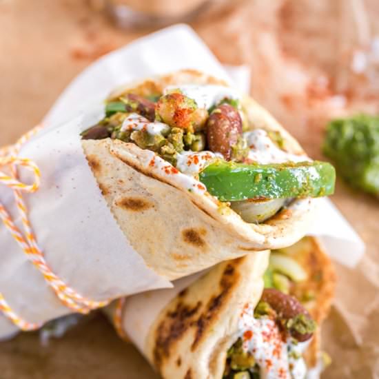 Chickpea & Bean Pesto Pita Wraps