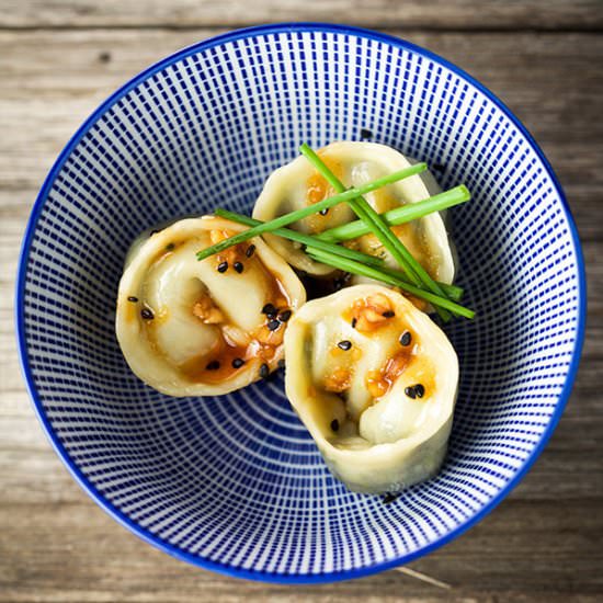 Homemade dumplings w peanut chilli