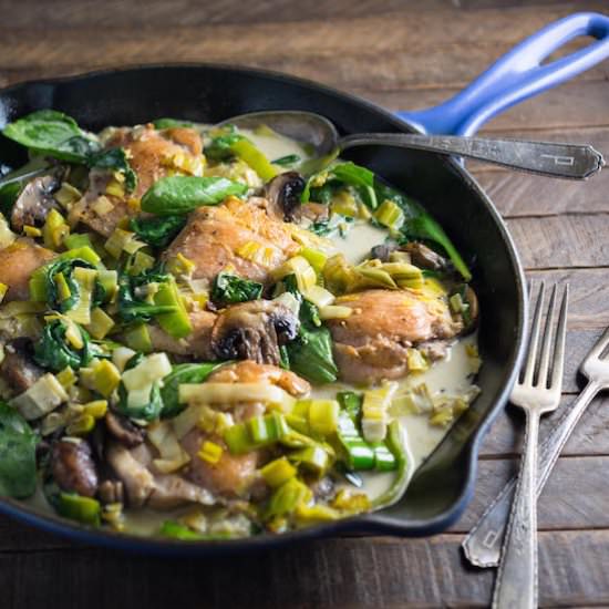 Chicken, Leeks, Spinach Creamy Wine