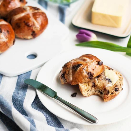 Chocolate Cherry Hot Cross Buns