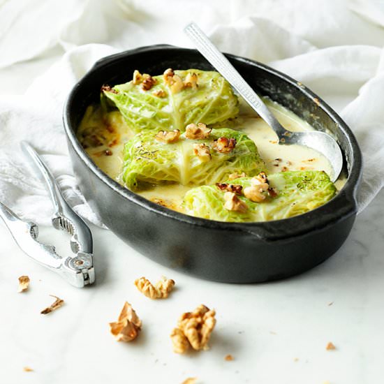Potato, Chicory and Pear Stuffed Cabbage