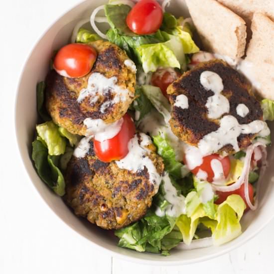 Falafel Salad w/ Vegan Garlic Mayo