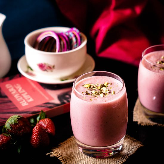 Strawberry, Pistachio, and Rose Lassi