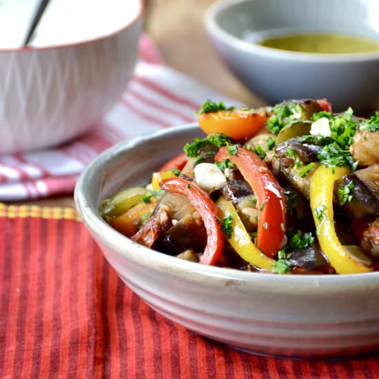 Pan Fried Eggplant with Vegetable Salad