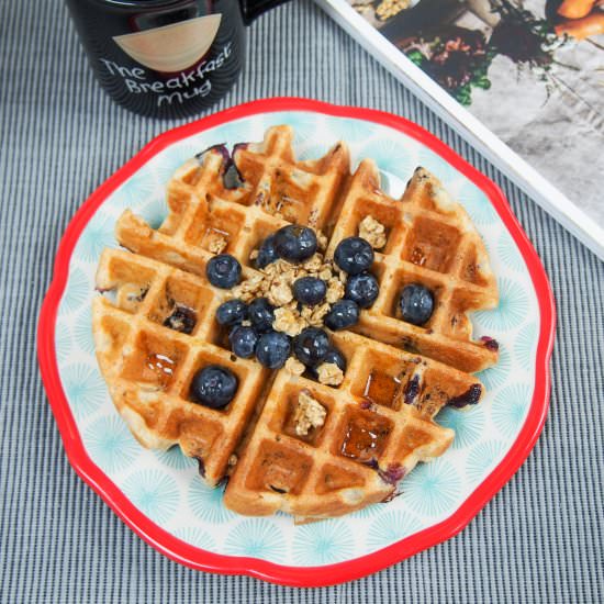Blueberry Granola Waffles