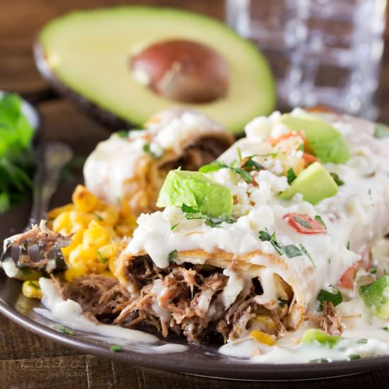 Smothered Barbacoa Chimichangas