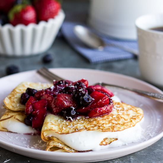 Coconut Crepes with Yogurt & Fruit