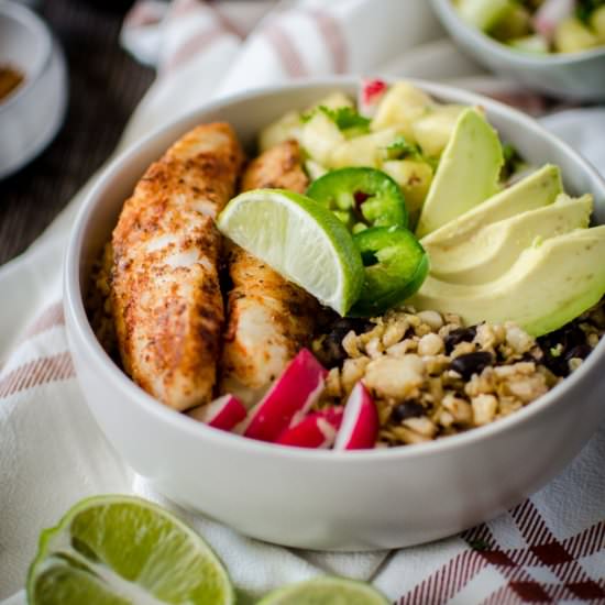 Fish Taco Bowls with Plantain Rice