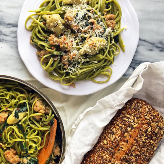 Creamy Spinach Artichoke Linguine