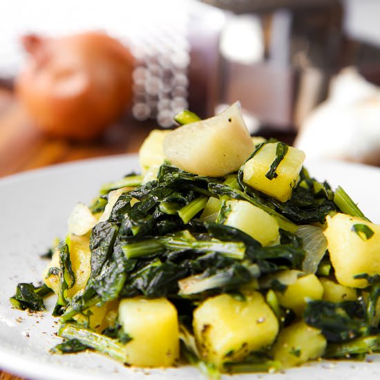 Stir Fried Dandelions and Potatoes