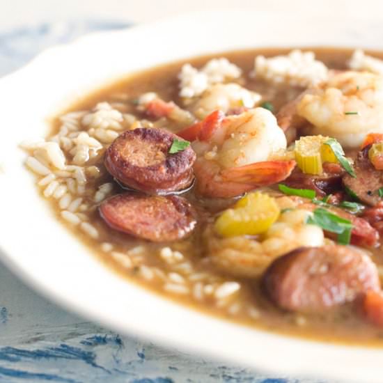 QUICK SHRIMP GUMBO WITH ANDOUILLE