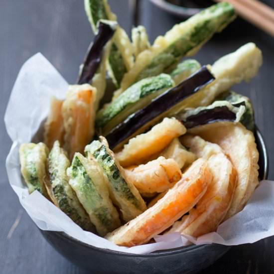 Tempura with a dipping sauce