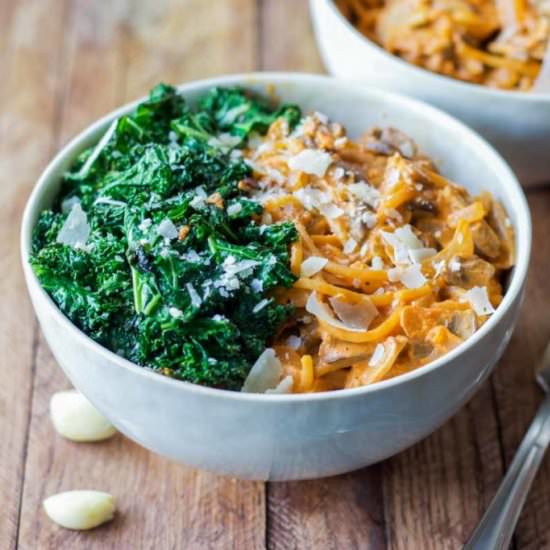 Creamy Mushroom Pasta with Kale