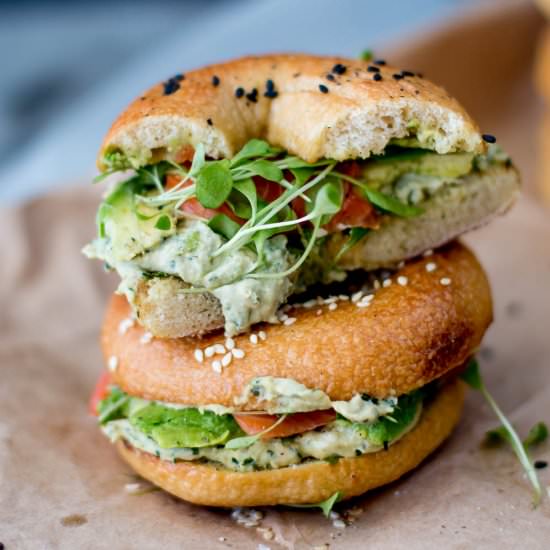 Bagels with Coriander-Lime Hummus
