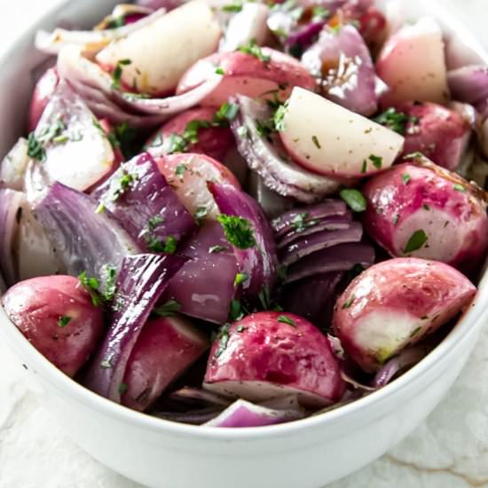 Roasted Radishes with Red Onions