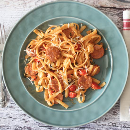 Creamy Tomato and Sausage Fettucine