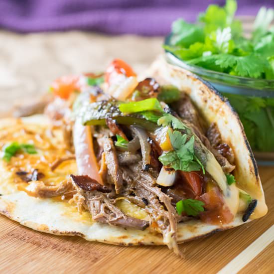Queso and Bacon Shredded Beef Tacos
