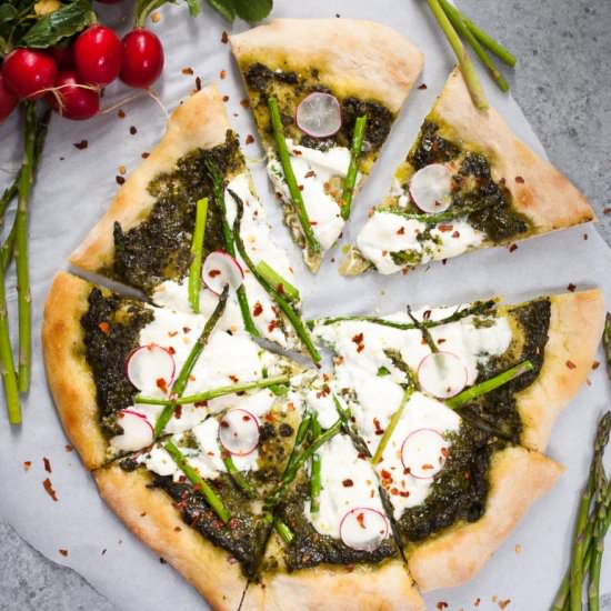 Asparagus, Burrata, & Pesto Pizza