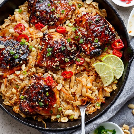 One Skillet Thai Chicken Thighs + Noodles