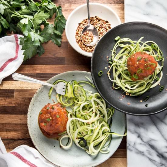 Zpaghetti and Pesto Meatballs