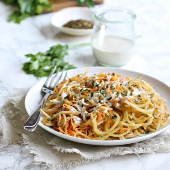 Spiralized White and Sweet Potatoes