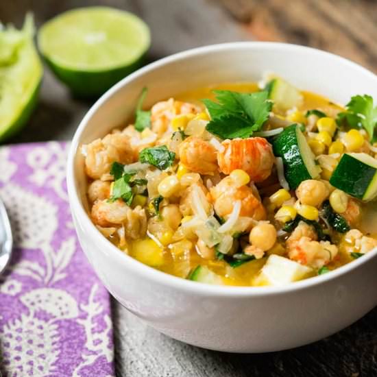 Langostino, Corn and Chickpea Soup