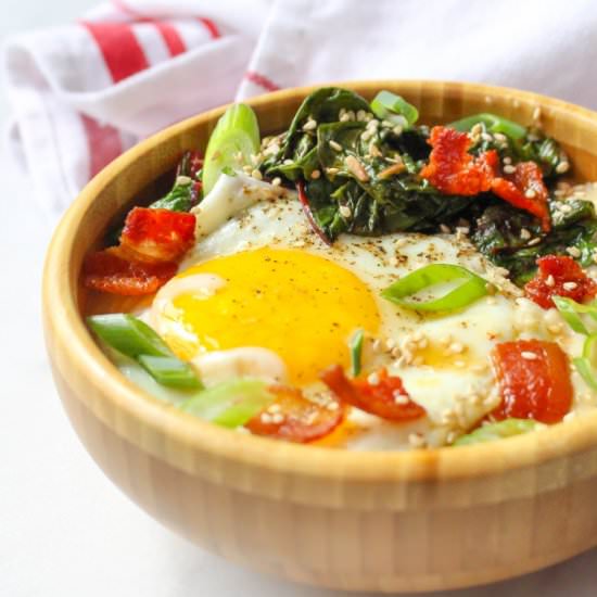 Savory Oatmeal with Bacon & Greens